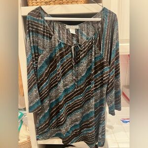 Vintage Suzie Blue and Brown Striped Blouse‎